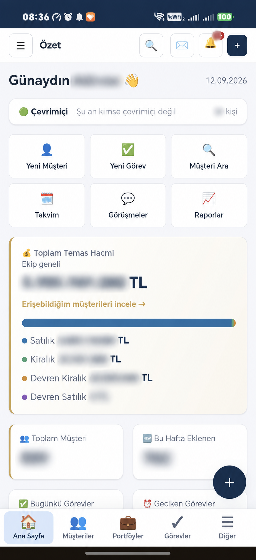 Özel bilgileri bulanıklaştırılmış Sinerji Team mobil ekranı